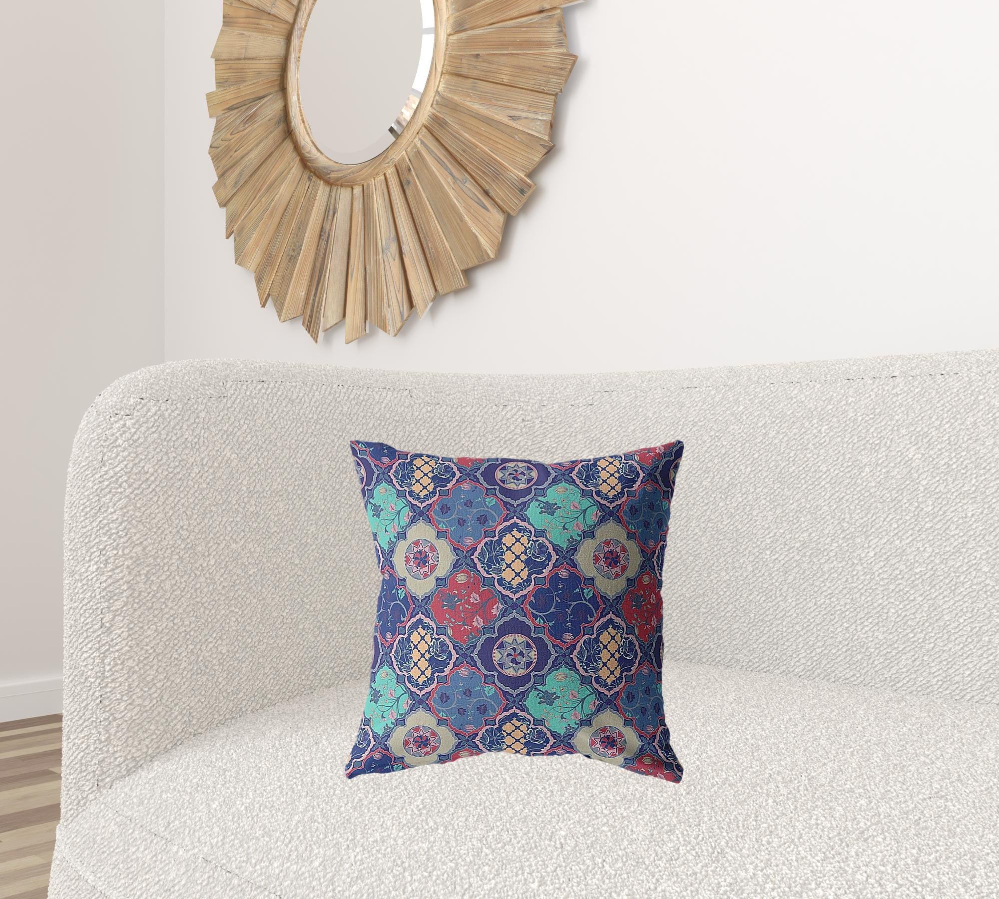 18” Navy Red Trellis Suede Zippered Throw Pillow-2