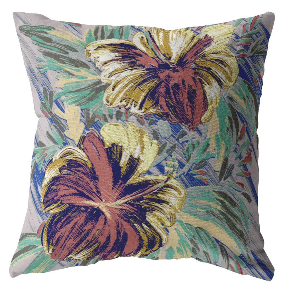 18” Terracotta Hibiscus Zippered Suede Throw Pillow-0