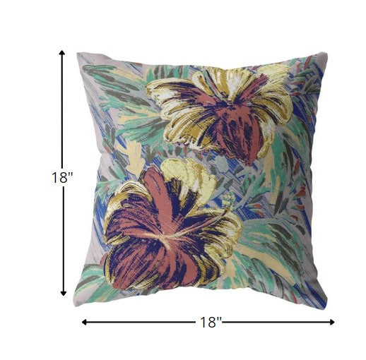 18” Terracotta Hibiscus Zippered Suede Throw Pillow-5