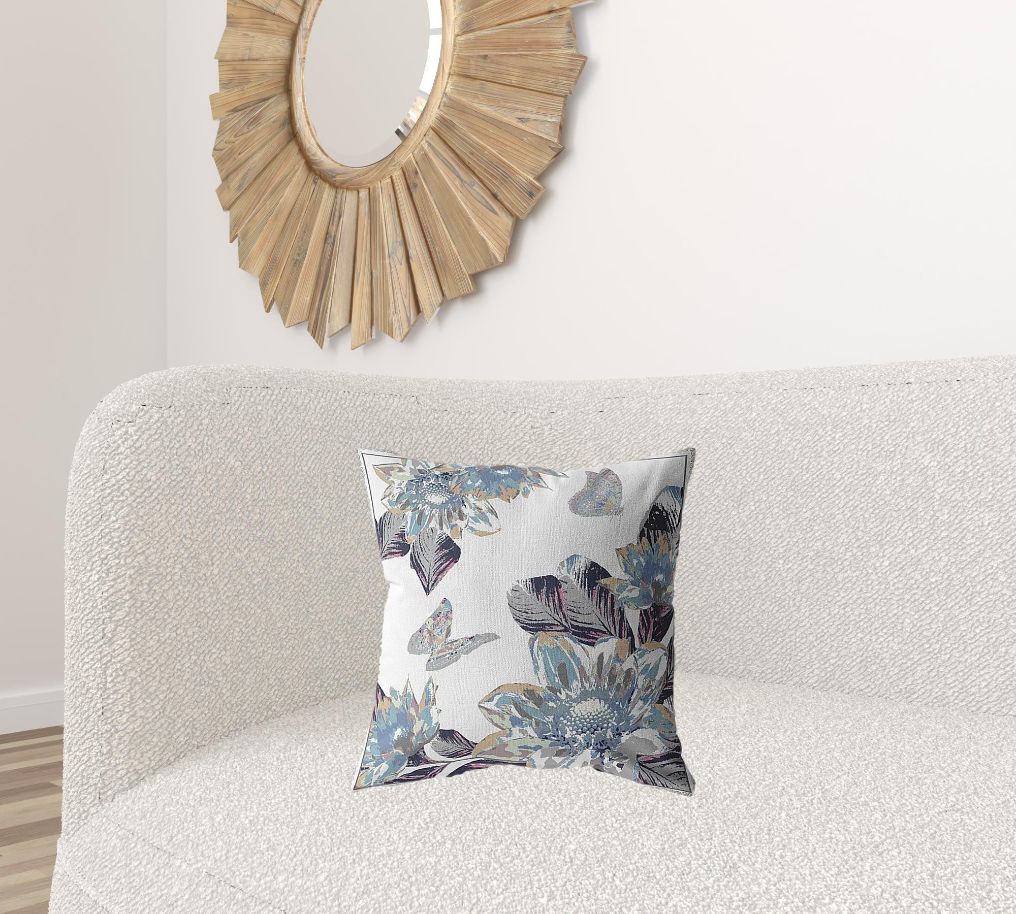 18” Gray White Butterfly Zippered Suede Throw Pillow-1