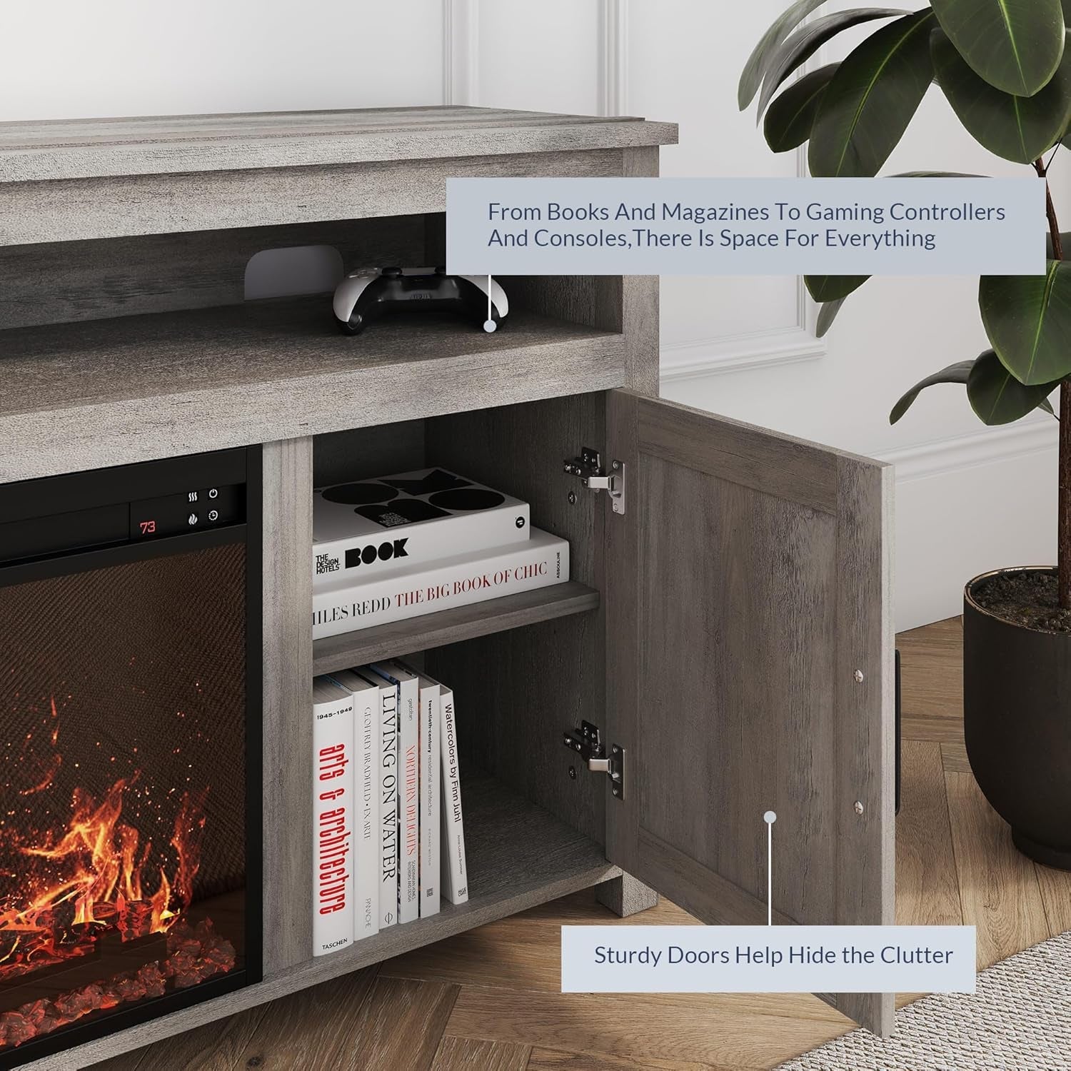 Barn Door Electric Fireplace TV Stand For 65 Inch TVs Gray-1