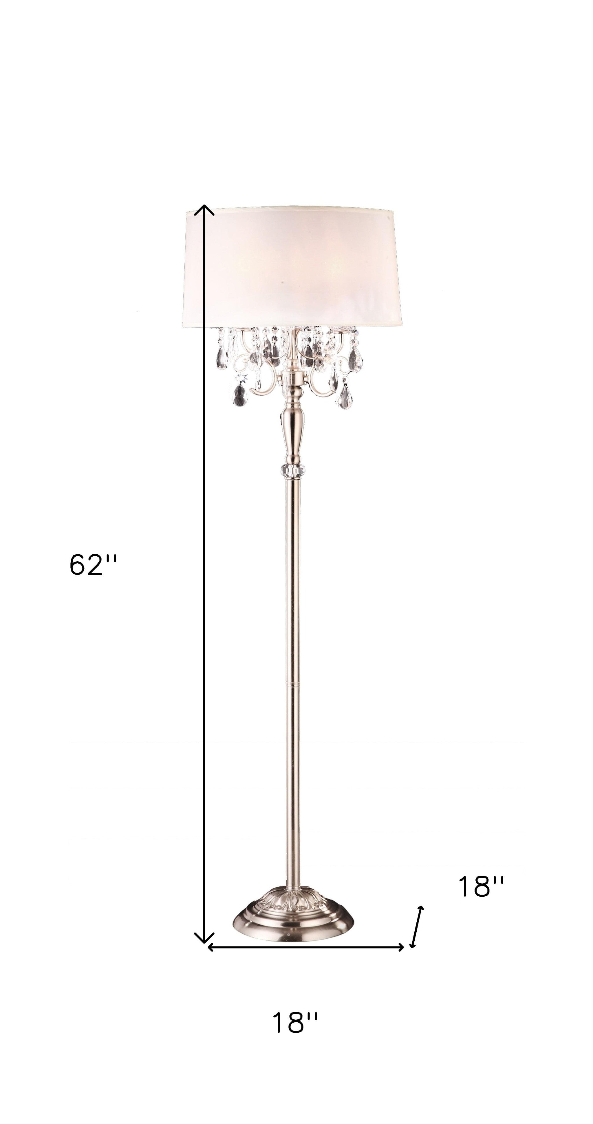 62" Silver Three Light Candelabra Floor Lamp With White Fabric Drum Shade-3