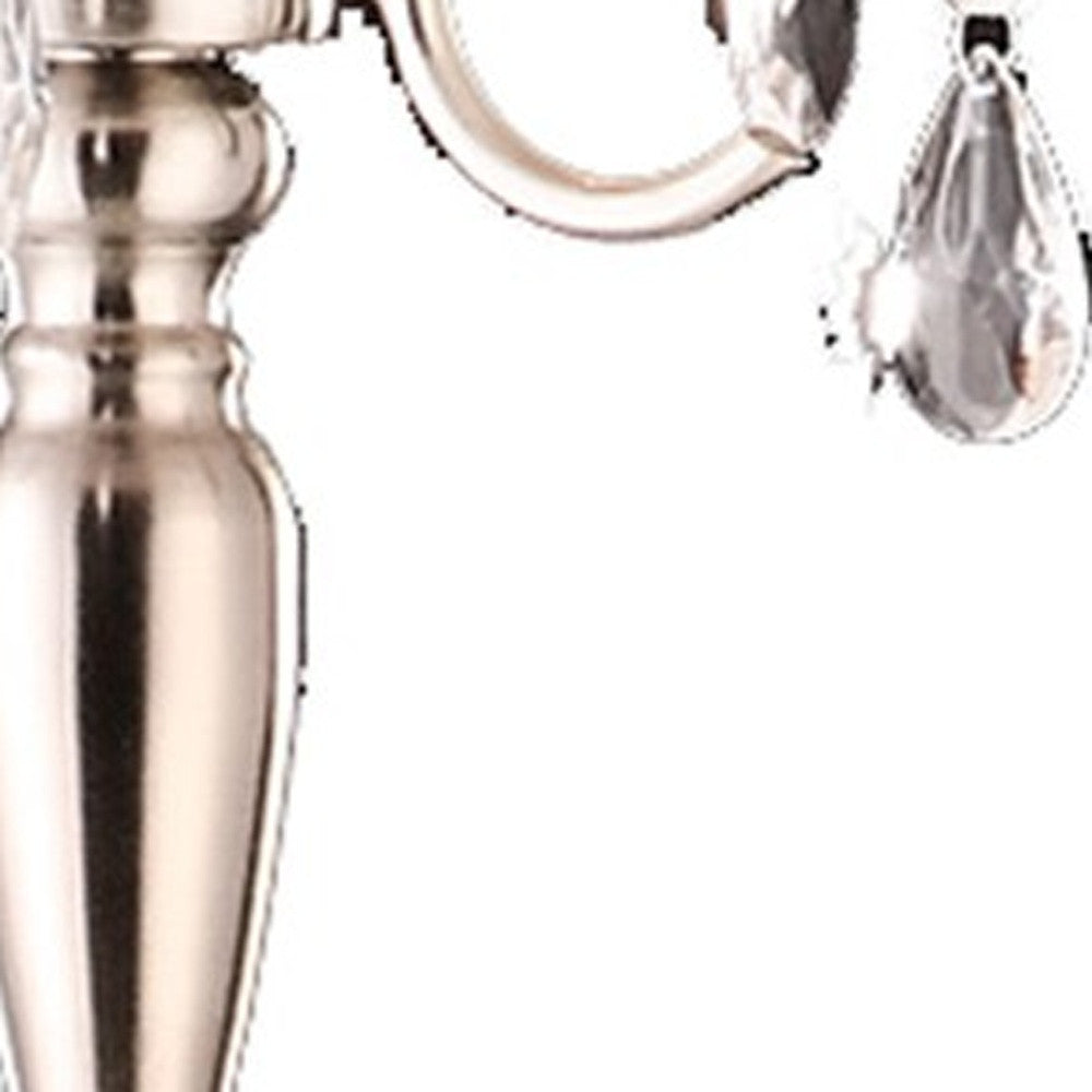 62" Silver Three Light Candelabra Floor Lamp With White Fabric Drum Shade-1