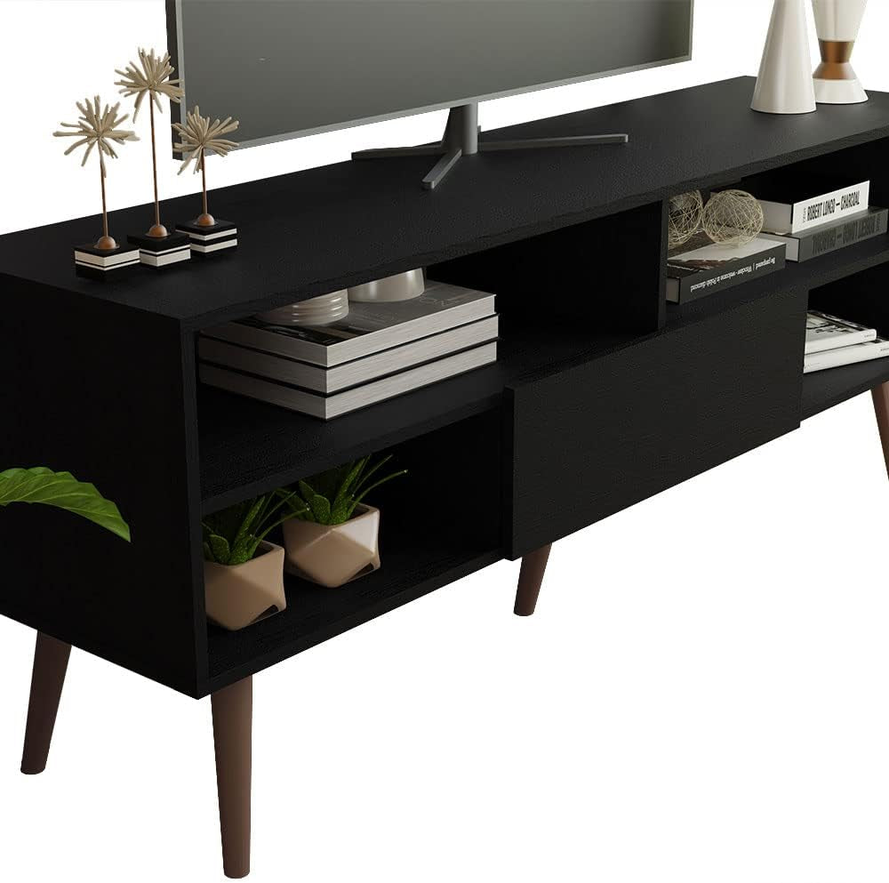 Black TV Stand With 1 Door 4 Shelves For 55 To 65 Inch TV-3