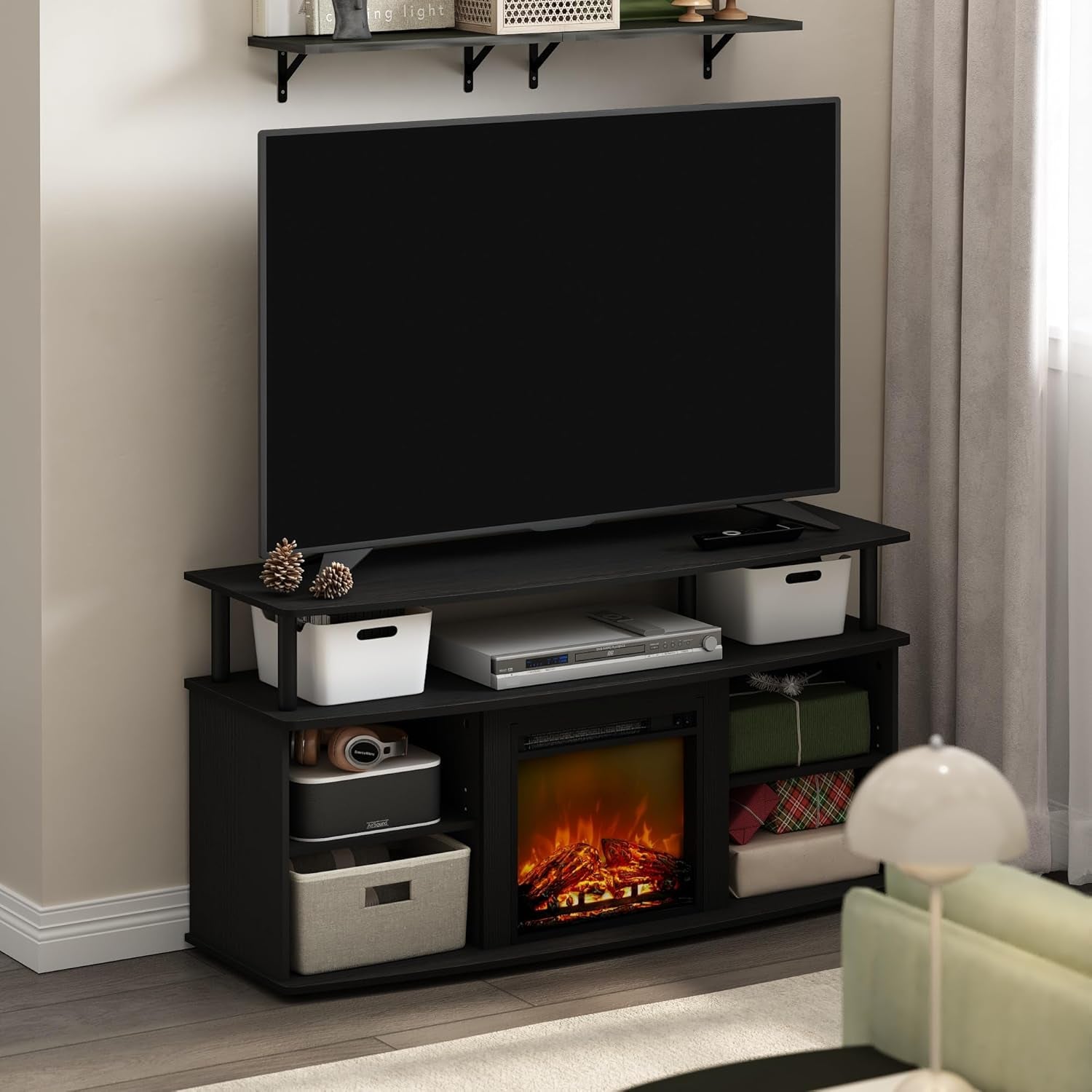 Jensen Open Shelving TV Entertainment Center With Electric Fireplace 55 Inch-2