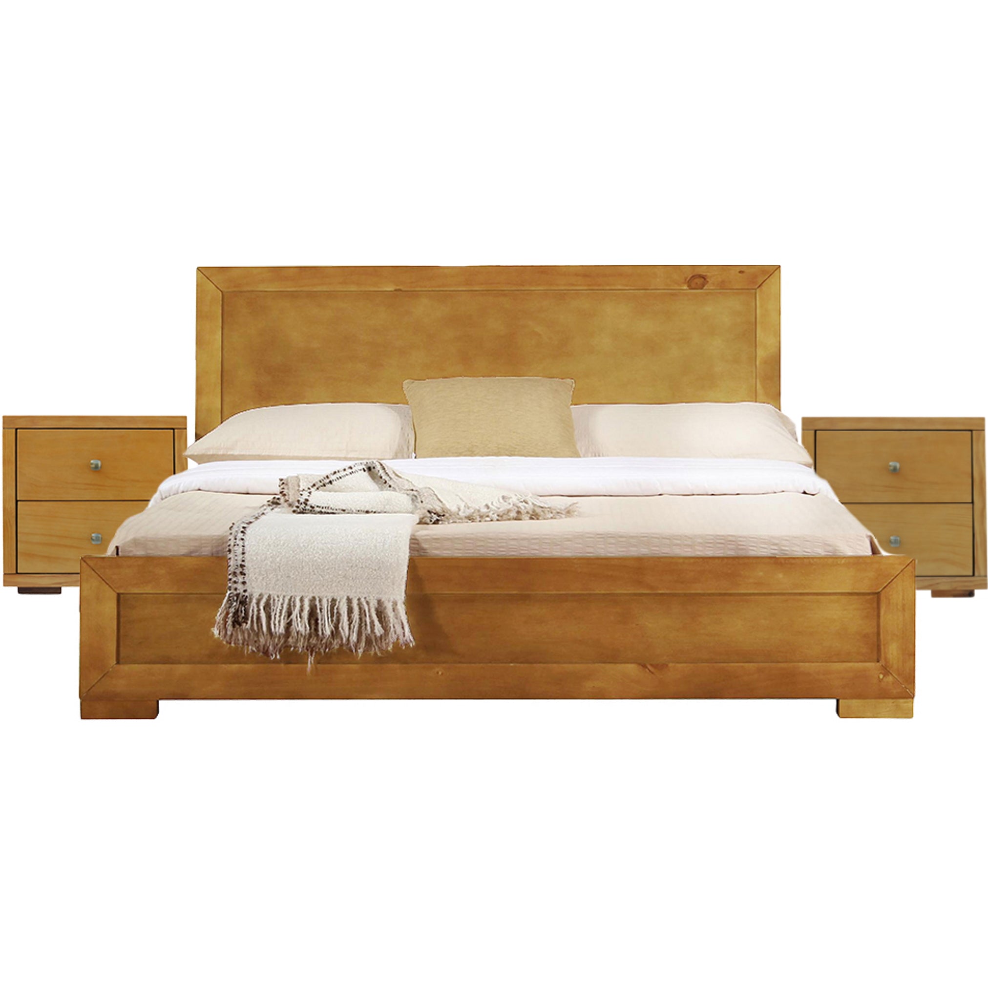 Moma Oak Wood Platform Queen Bed With Two Nightstands-0