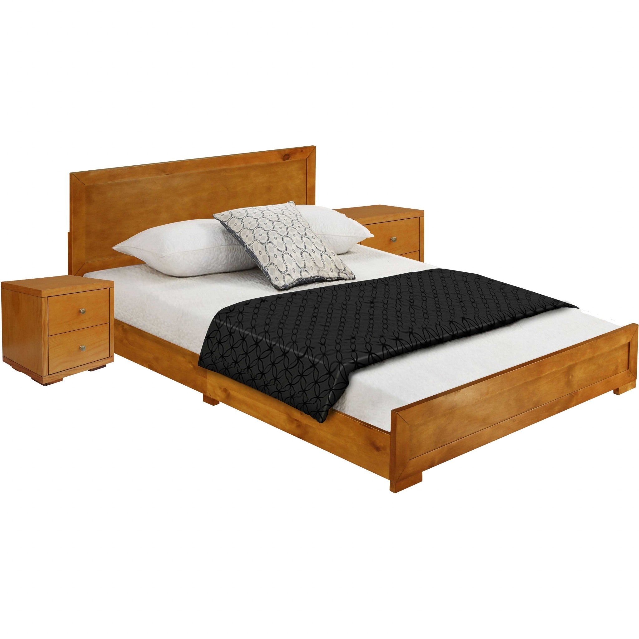 Moma Oak Wood Platform Queen Bed With Two Nightstands-6