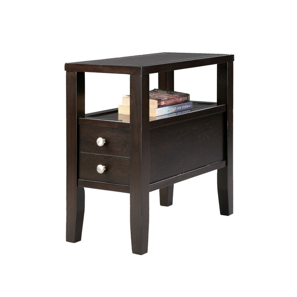 24" Brown End Table With Two Drawers-0