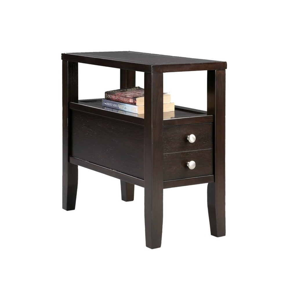 24" Brown End Table With Two Drawers-2