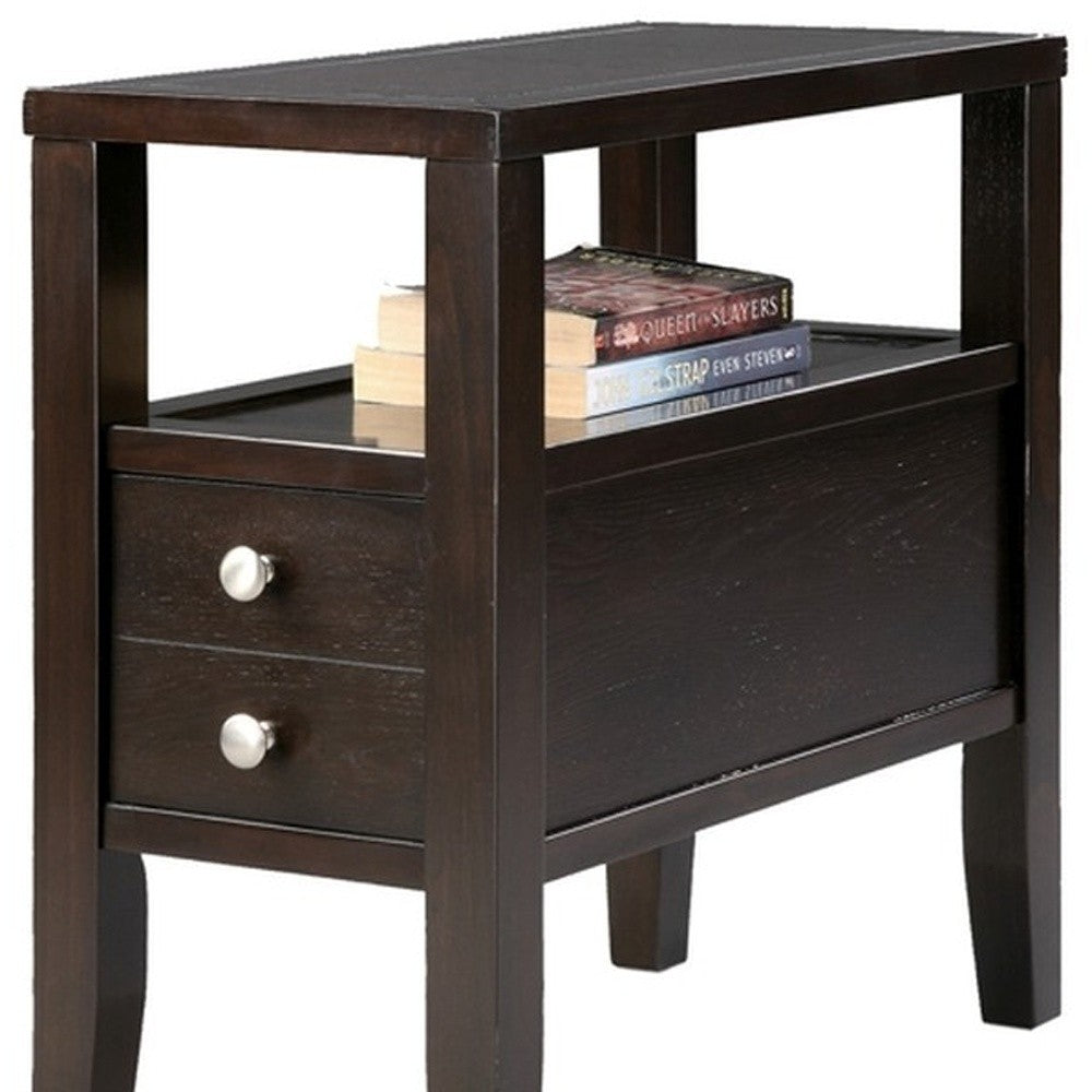 24" Brown End Table With Two Drawers-5