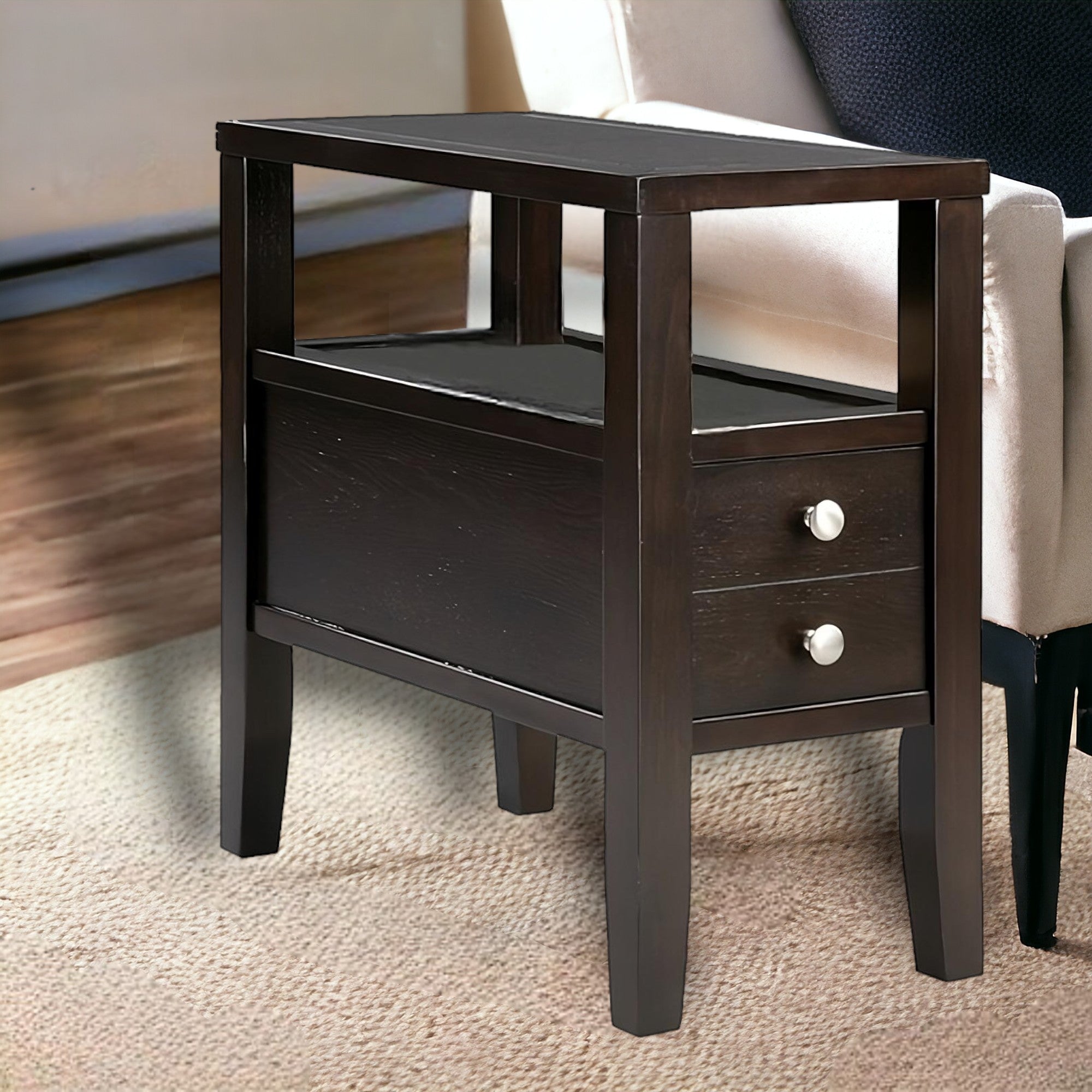 24" Brown End Table With Two Drawers-1