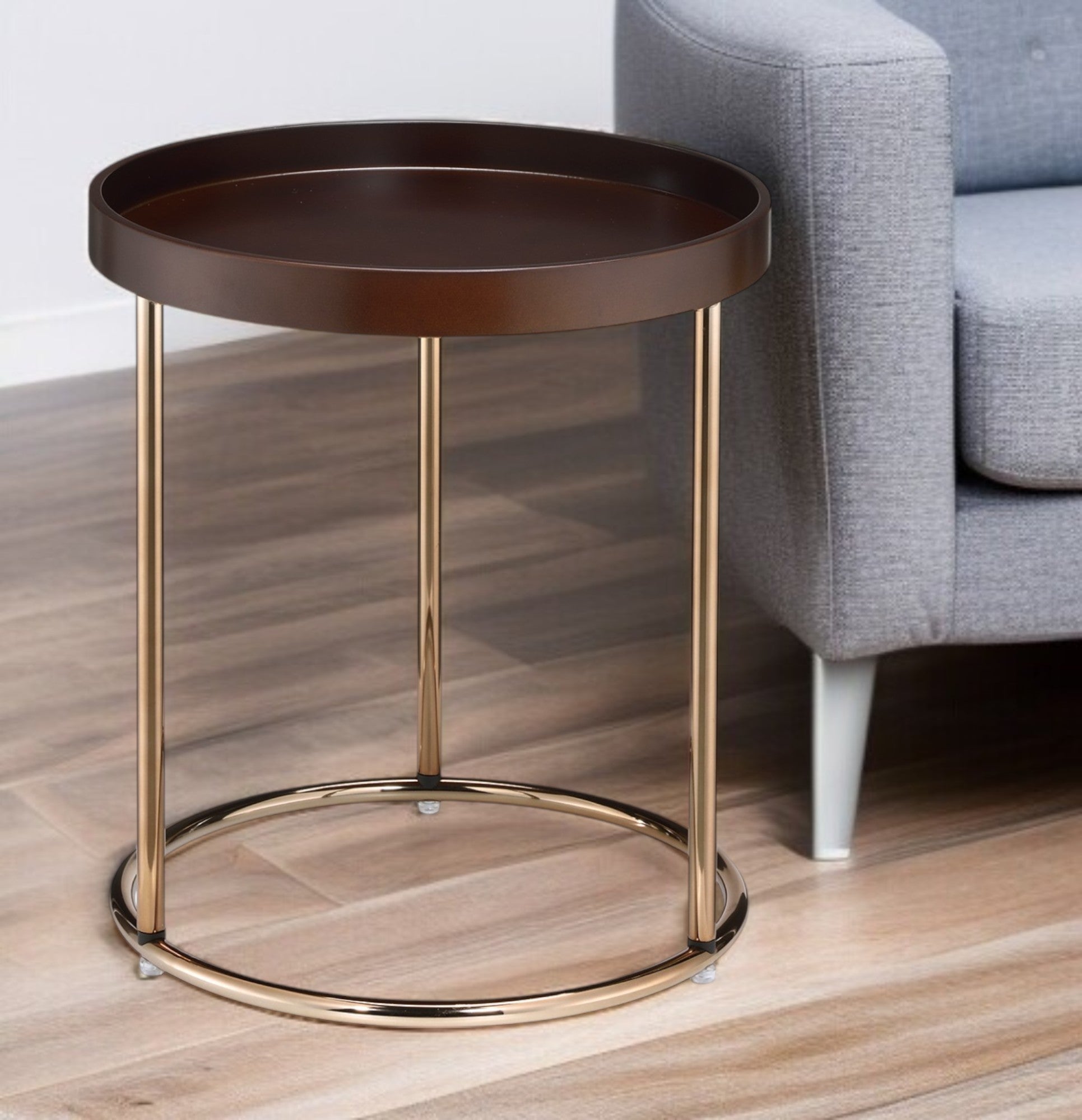22" Copper And Brown Round End Table-2