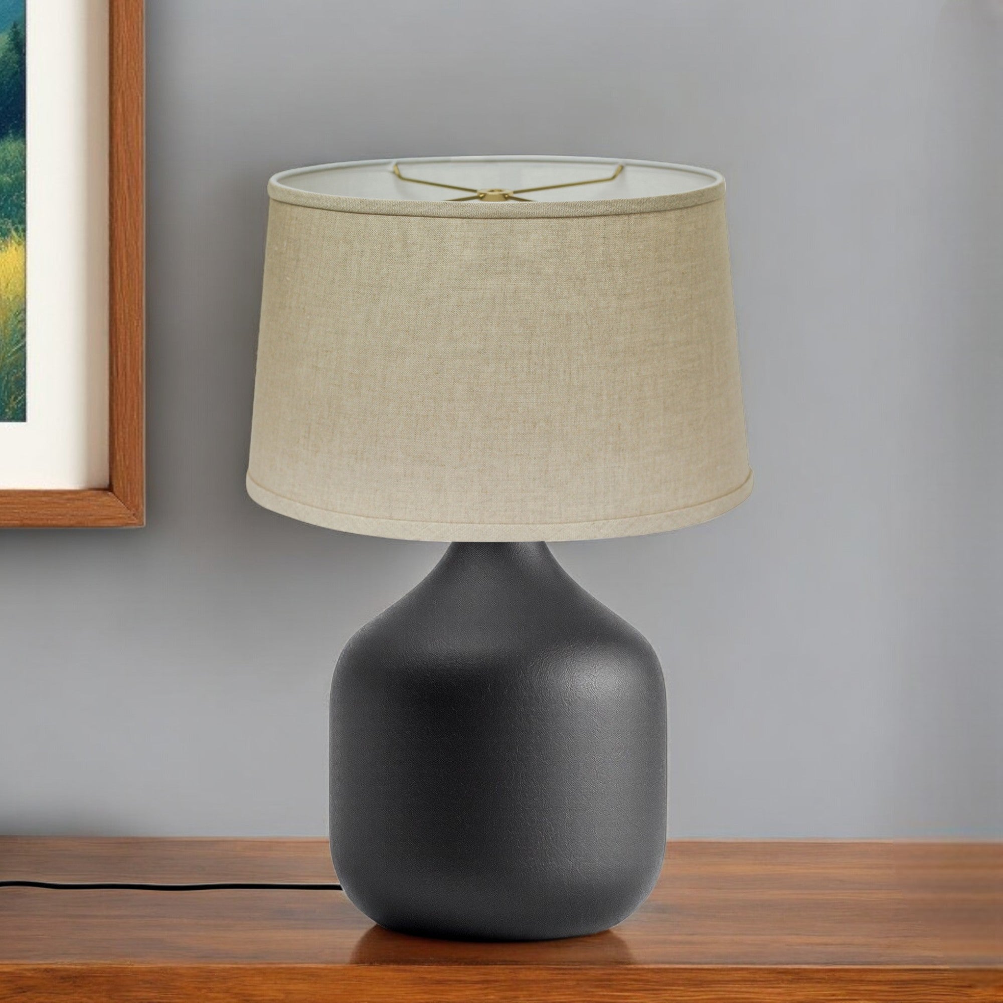 Dark Brown Linen Oval Lamp Shade-1