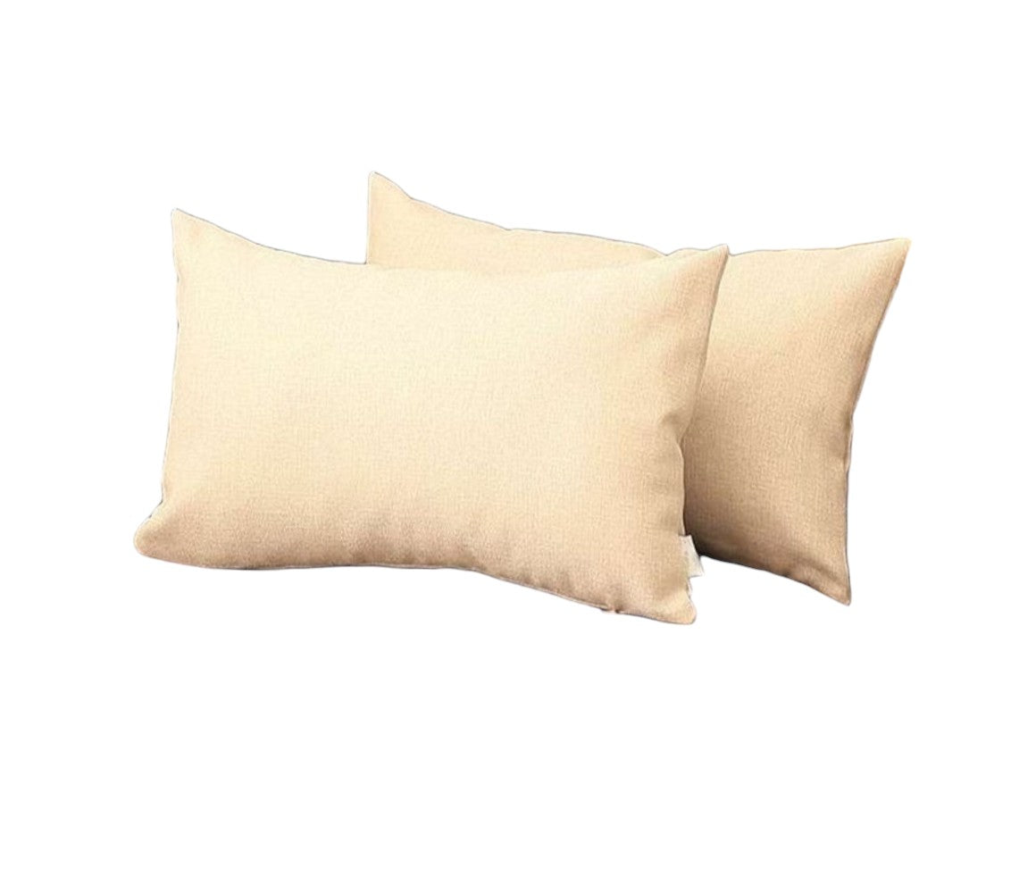 Set of Two 12" X 20" Ivory Fabric Lumbar Throw Pillows-1