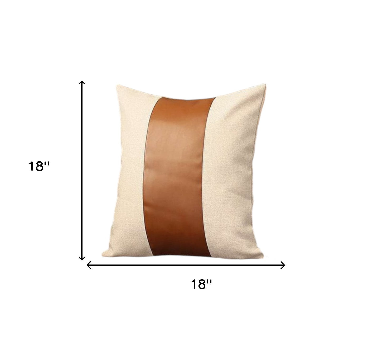 Set of Two 18" Ivory and Brown Color Block Fabric and Faux Leather Throw Pillows-3