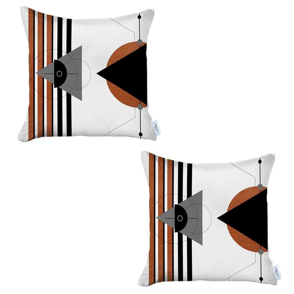 Set Of Two 18" X 18" Gray Black White And Red Abstract Zippered Handmade Polyester Throw Pillow-1