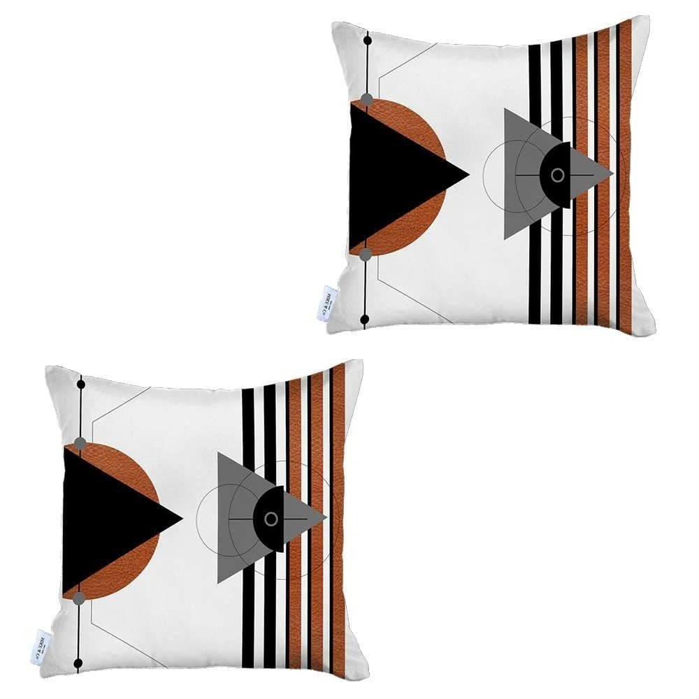 Set Of Two 18" X 18" Gray Black White And Red Abstract Zippered Handmade Polyester Throw Pillow-0