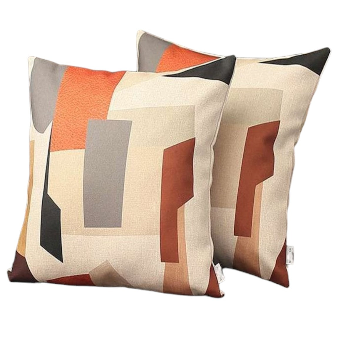 Set Of Two 18" X 18" Gray Black White Red And Brown Polyester Abstract Zippered Pillow-2