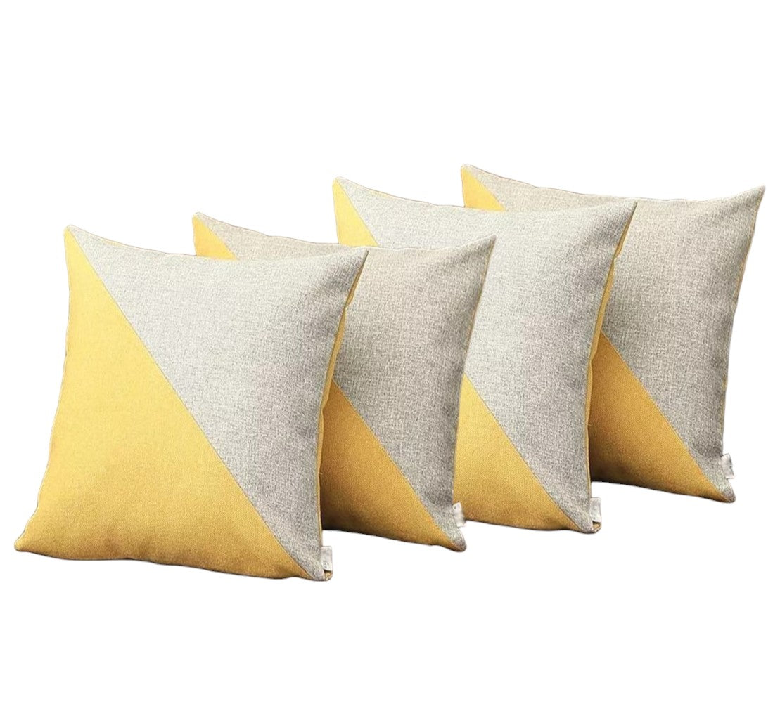 Set of Four 18" Yellow and Gray Color Block Fabric Throw Pillows-1
