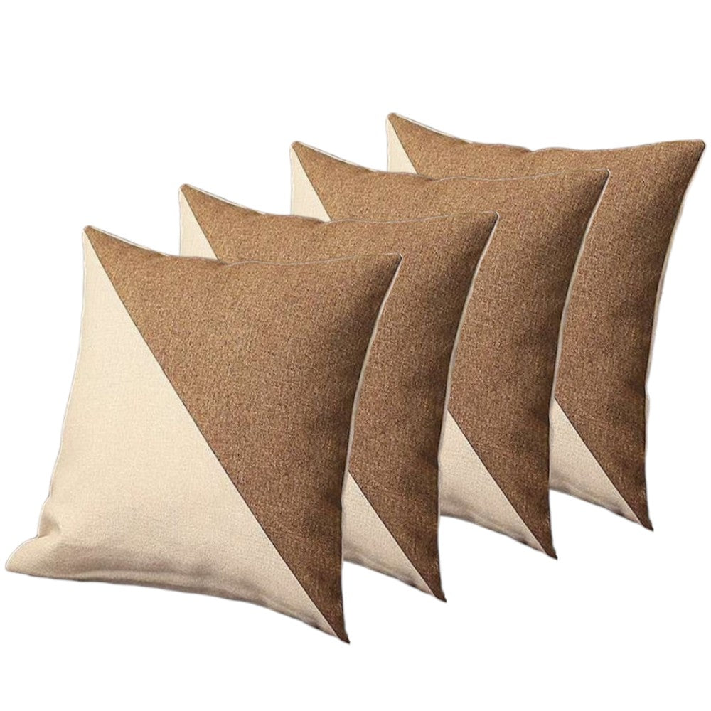 Set of Four 18" Ivory and Brown Color Block Fabric Throw Pillows-1