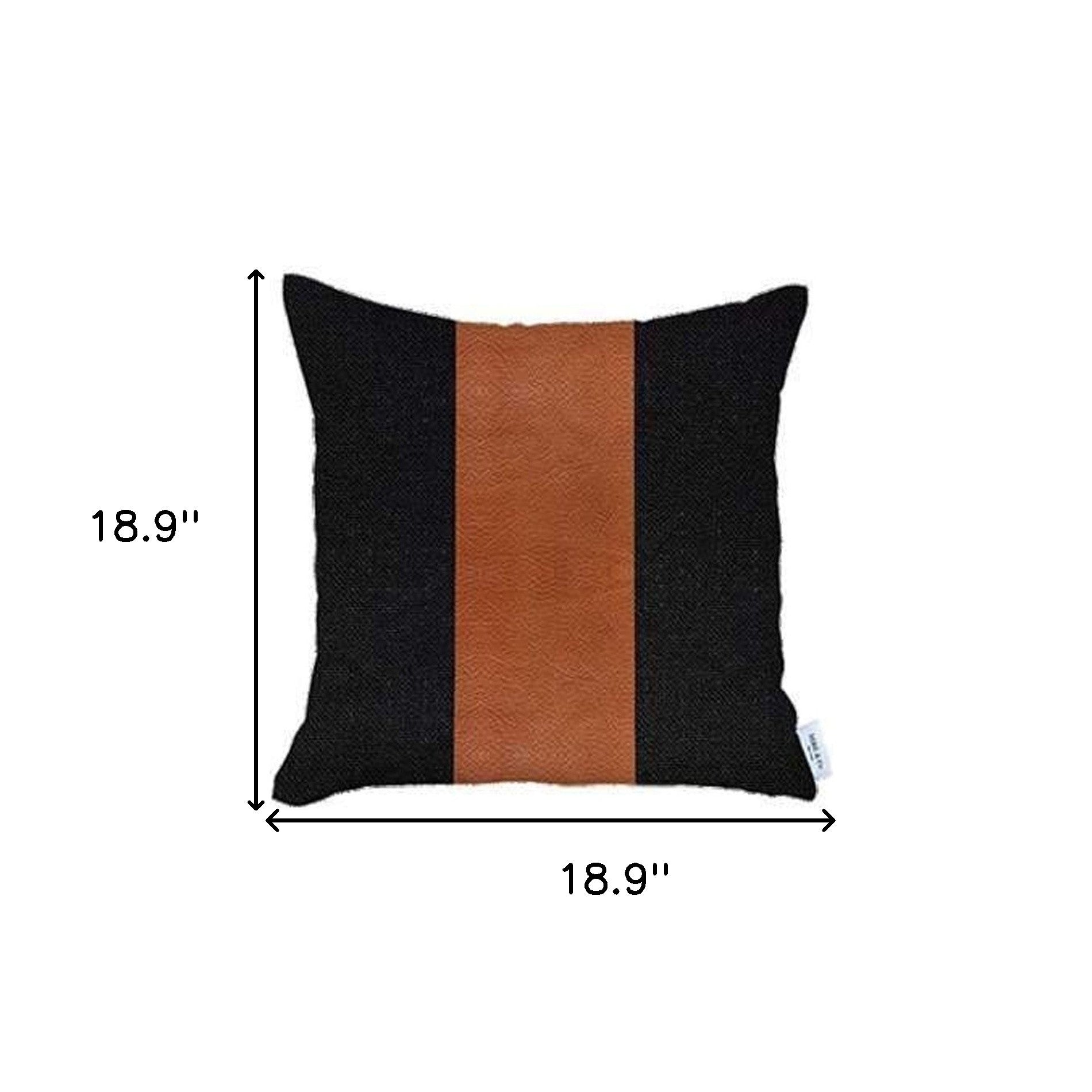 Set of Four 18" Brown And Black Faux Leather And Fabric Throw Pillows-5