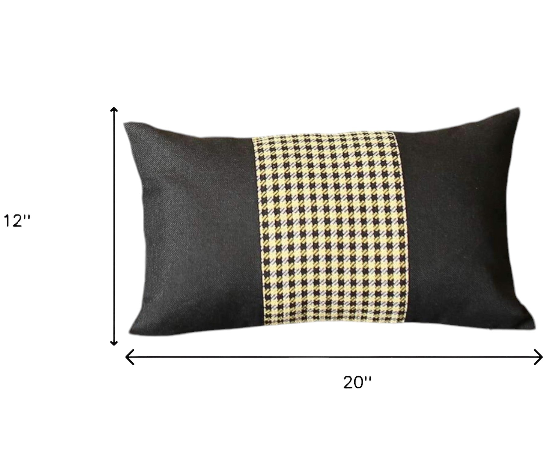 Set of Four 12" X 20" Black and Yellow Houndstooth Fabric Lumbar Throw Pillows-3