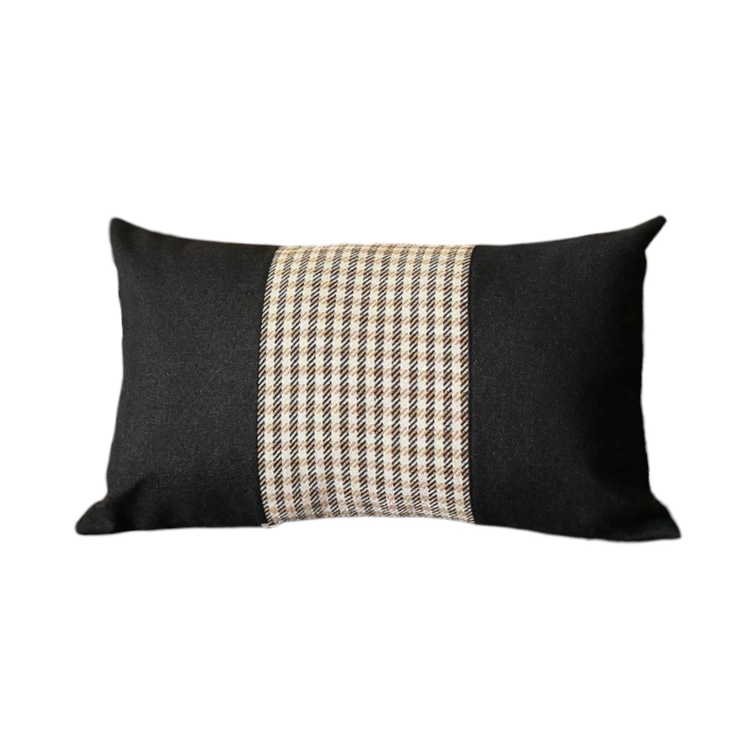 Set of Four 12" X 20" Black Brown and White Houndstooth Fabric Lumbar Throw Pillows-2
