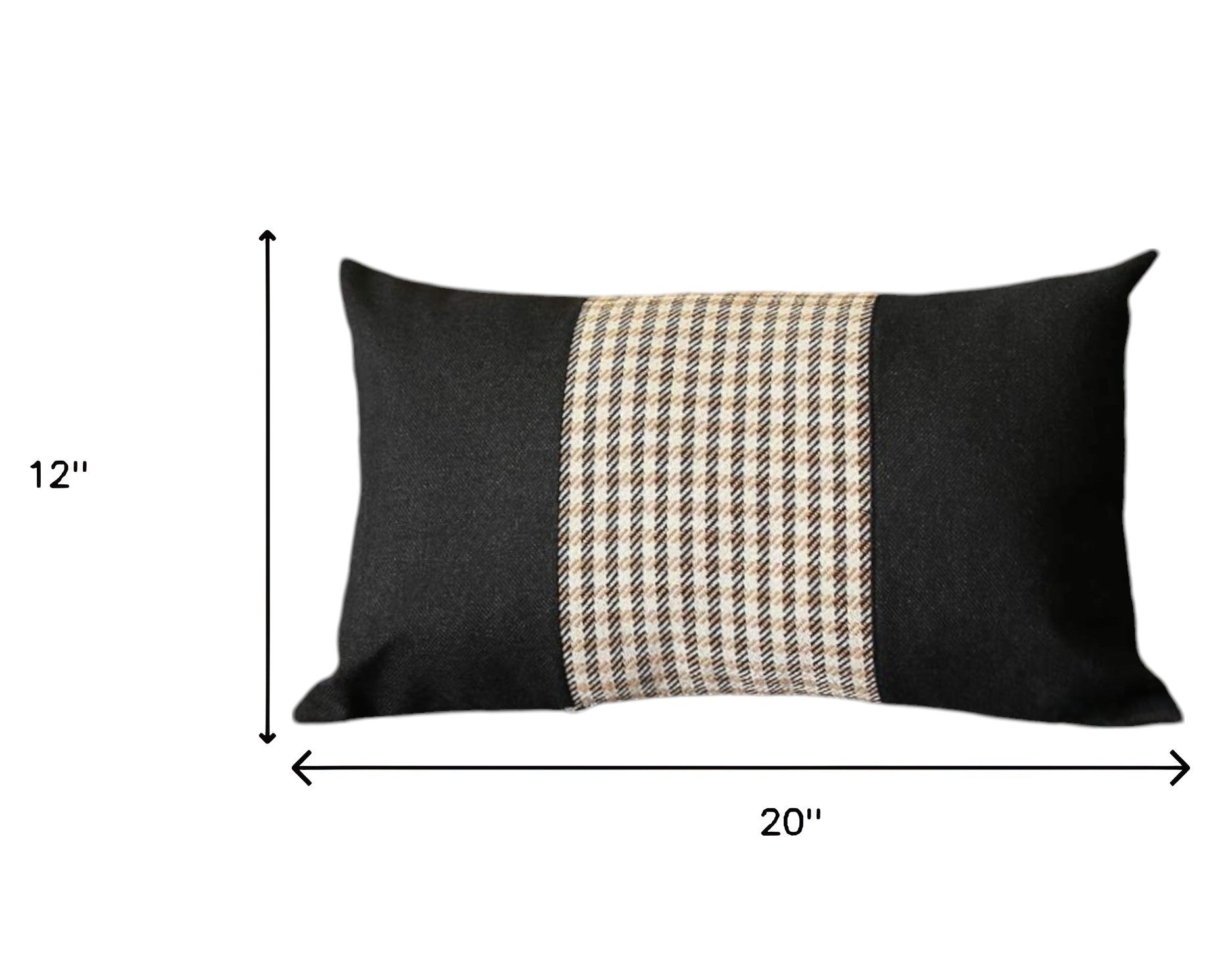Set of Four 12" X 20" Black Brown and White Houndstooth Fabric Lumbar Throw Pillows-3