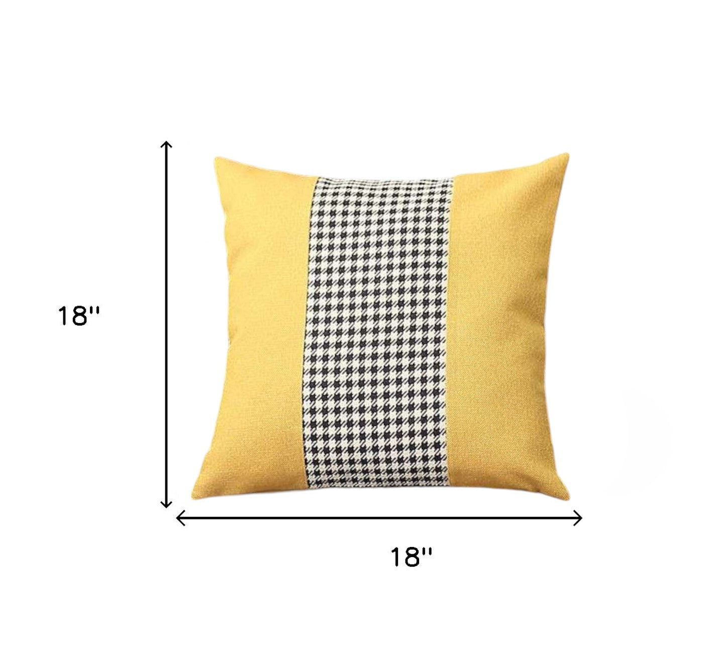 Set of Four 18" Yellow Black and White Houndstooth Fabric Throw Pillows-3