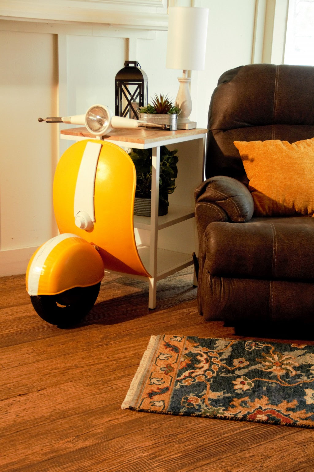 Yellow Wood And Metal Mini Scooter End or Side Table-3