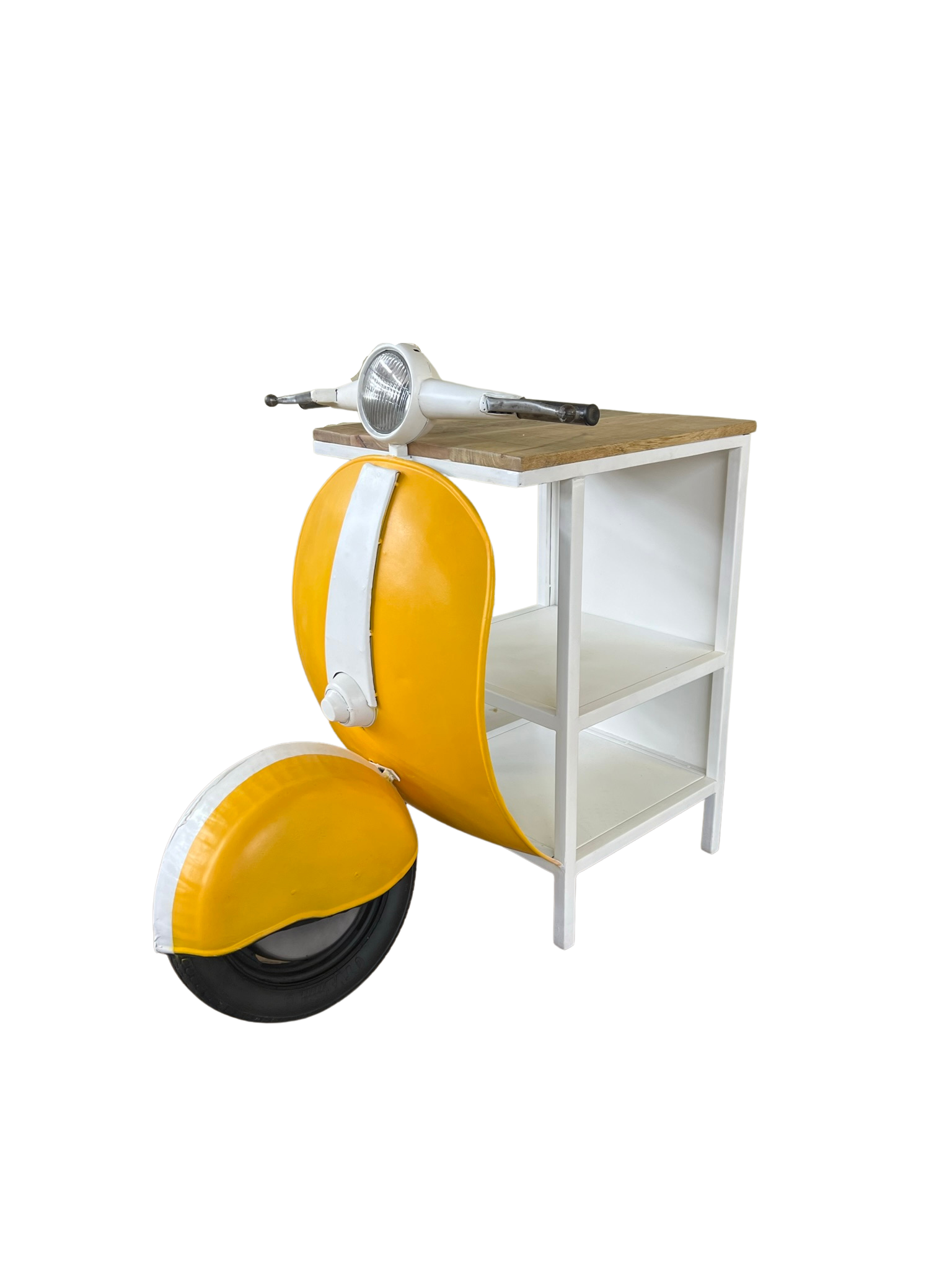 Yellow Wood And Metal Mini Scooter End or Side Table-2