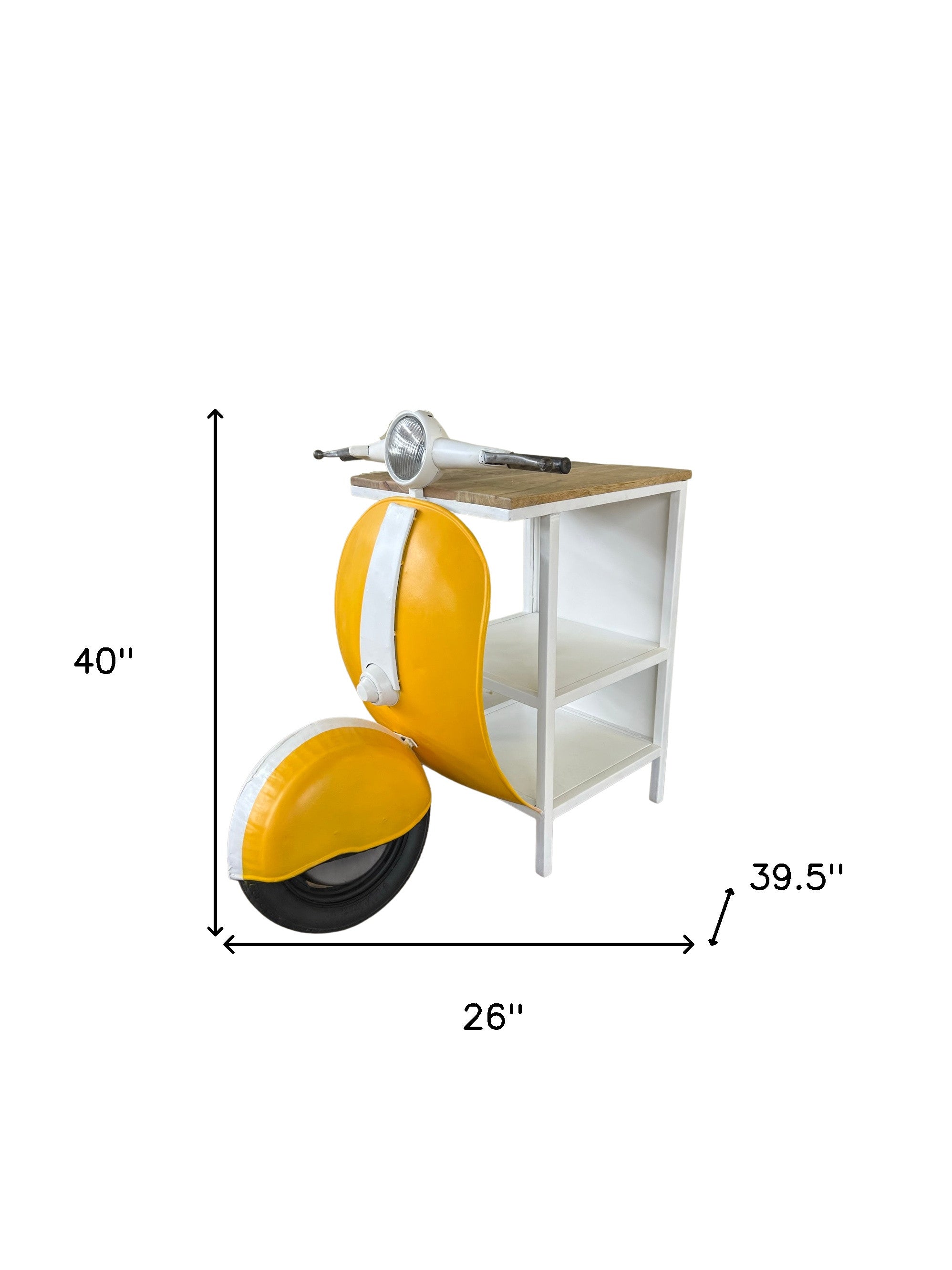 Yellow Wood And Metal Mini Scooter End or Side Table-4