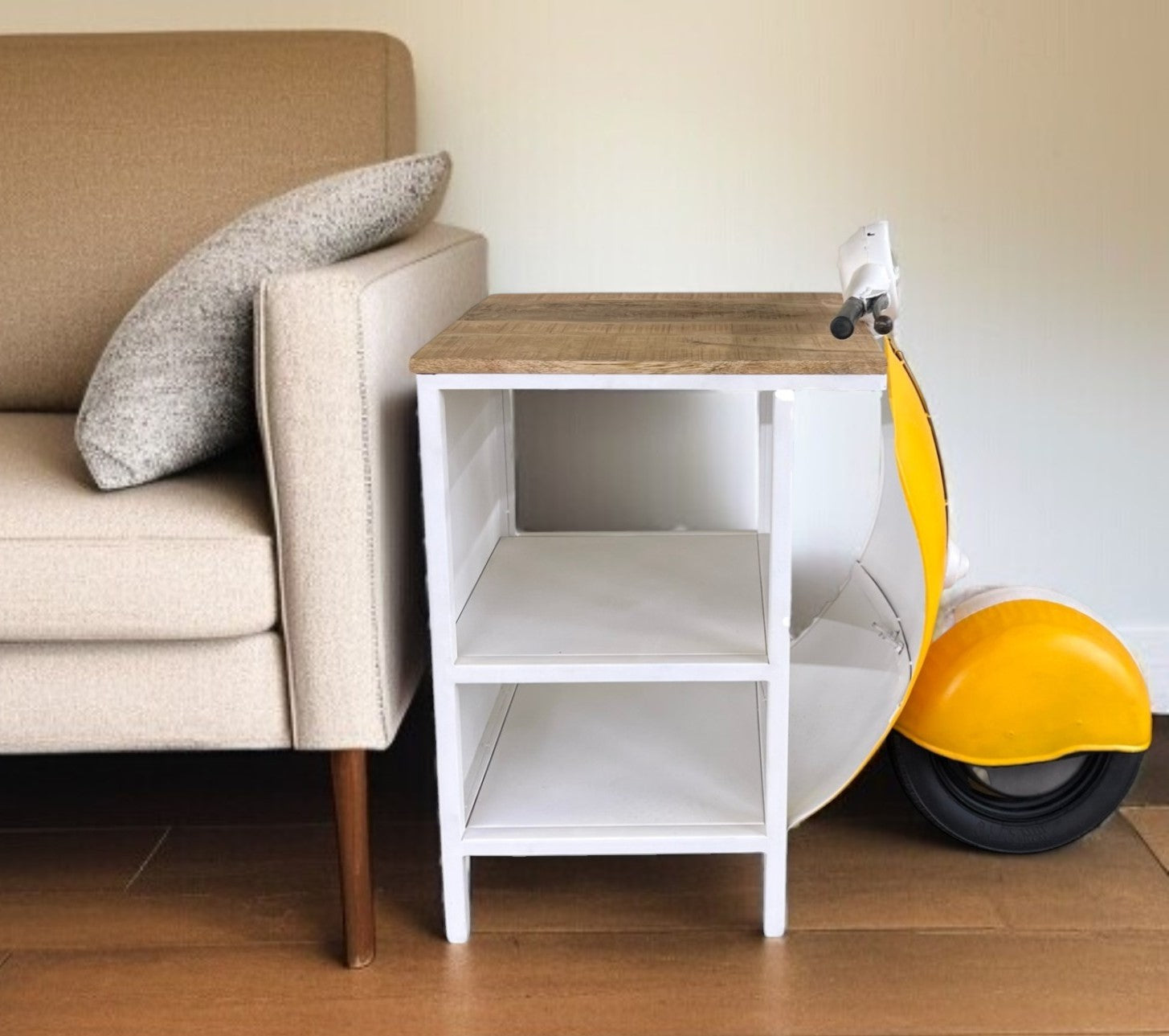 Yellow Wood And Metal Mini Scooter End or Side Table-0