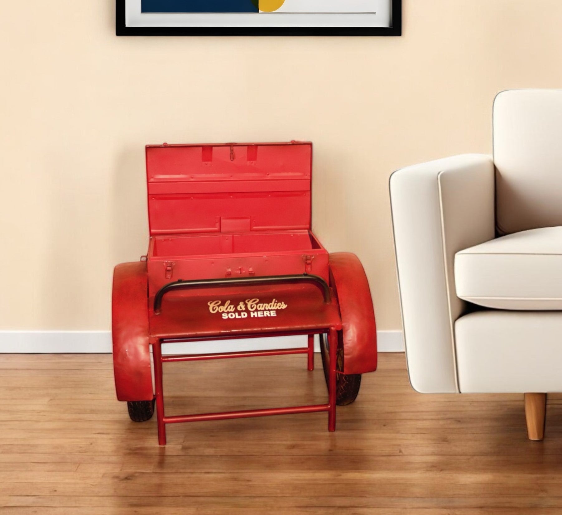 Retro Red Metal Delivery Box Accent Side Table-0
