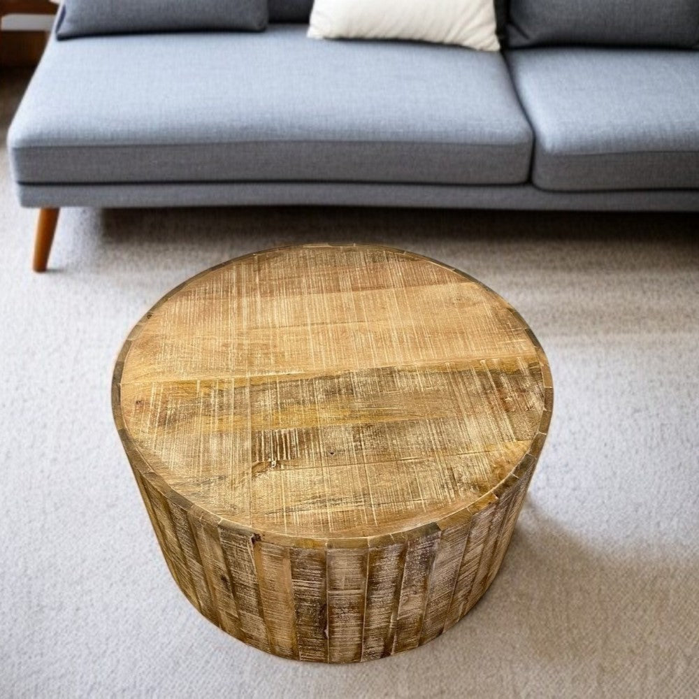 34" Natural Solid Wood Round Bunching Coffee Tables-0