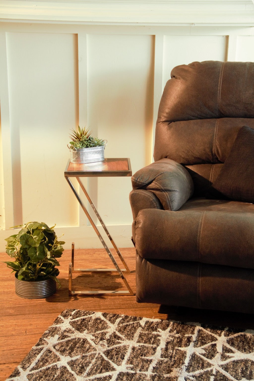 Stylish Asymmetrical Wood and Metal Z shaped Side Table-0