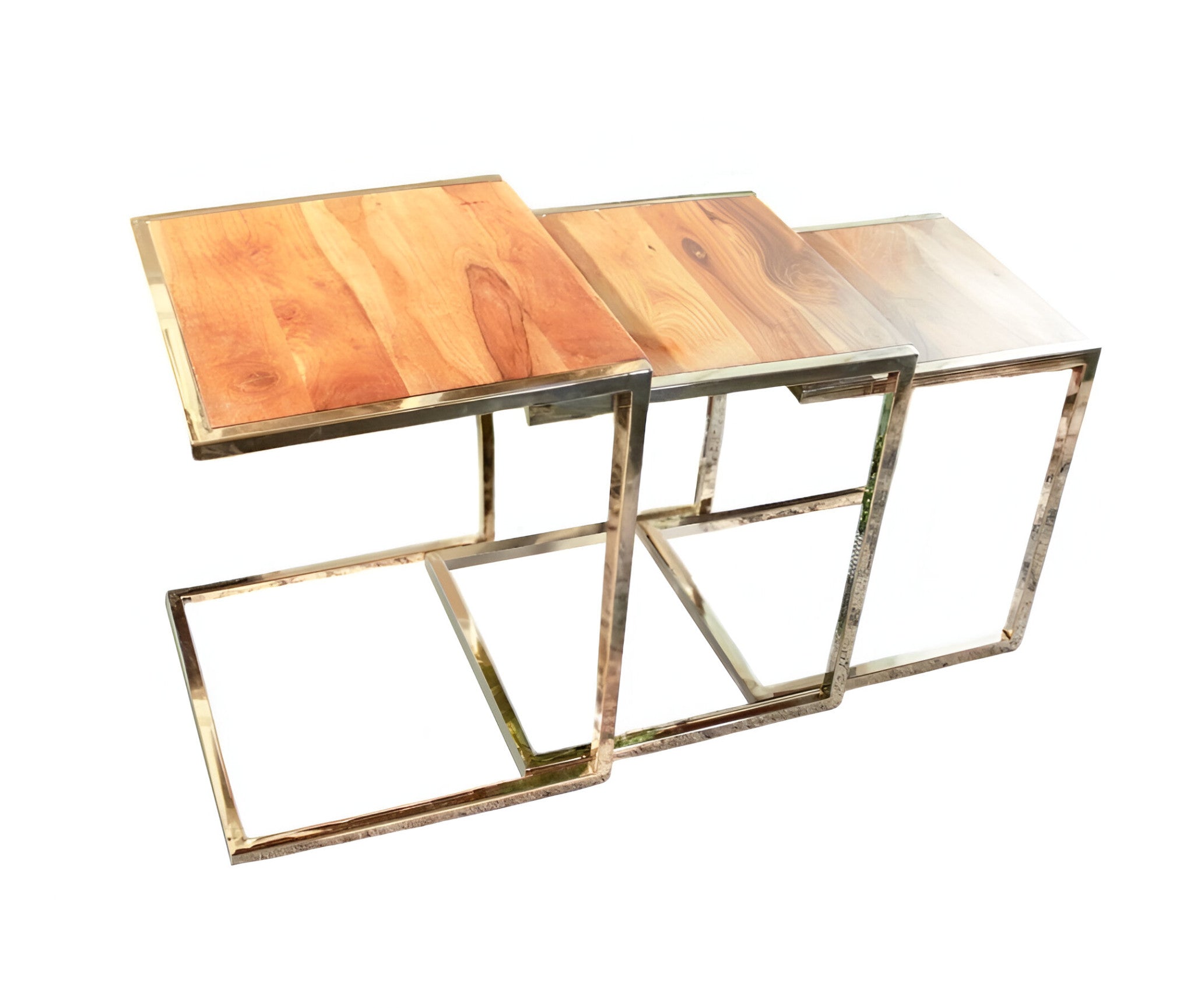 Set of Three Stylish Wood and Metal C Shaped Nesting End Tables-2