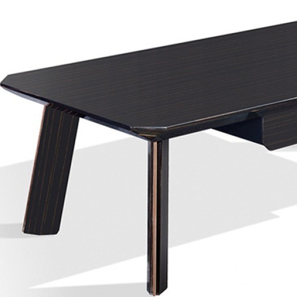 55" Ebony and Dark Brown Wood And Stainless Steel Coffee Table With Drawer-4