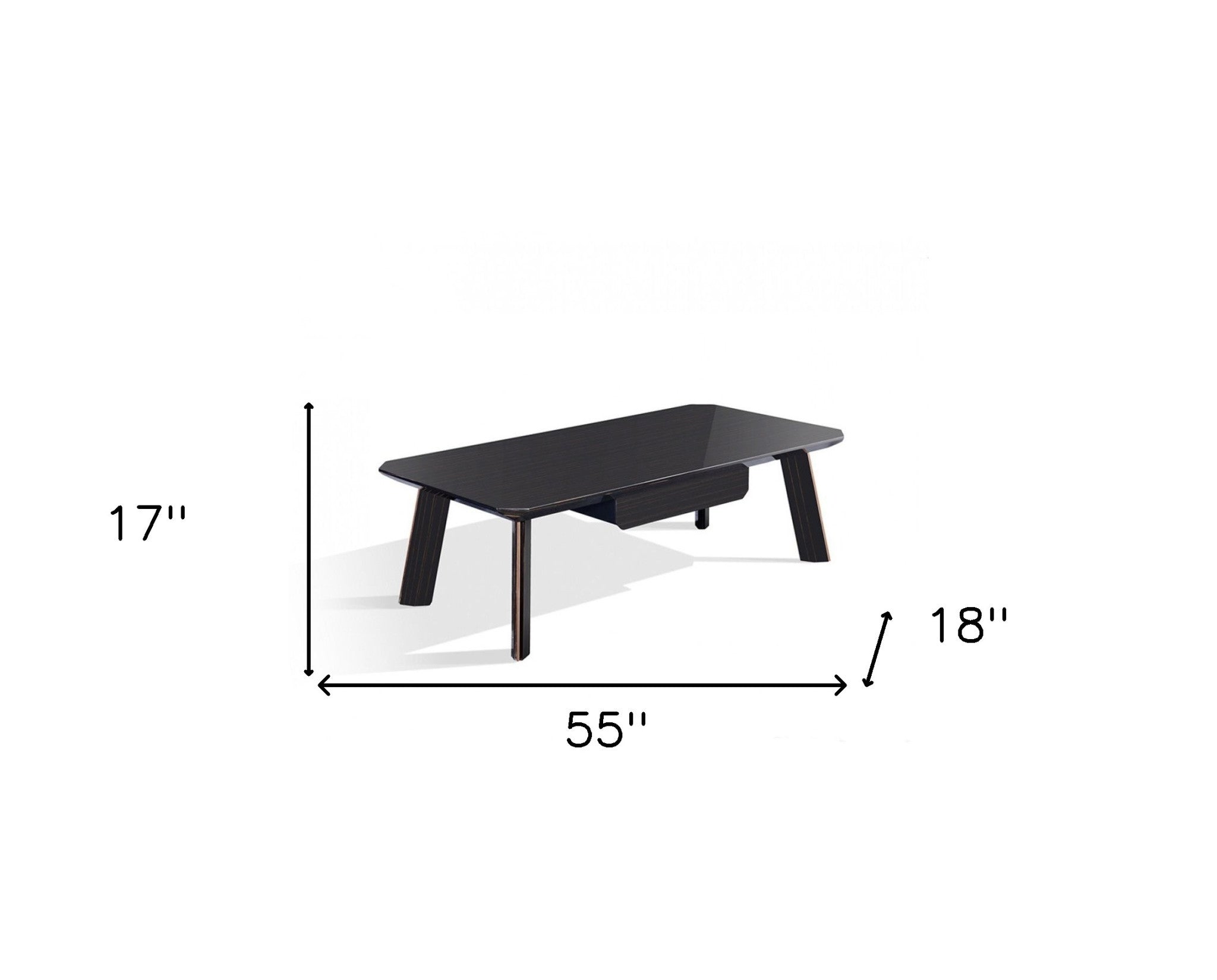 55" Ebony and Dark Brown Wood And Stainless Steel Coffee Table With Drawer-5
