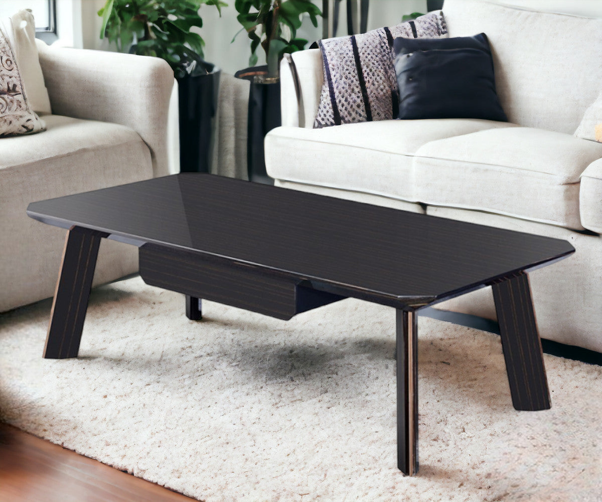 55" Ebony and Dark Brown Wood And Stainless Steel Coffee Table With Drawer-1