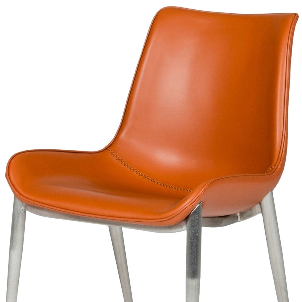 Set of Two Terra Cotta and Silver Upholstered Faux Leather Wing Back Dining Side Chairs-6