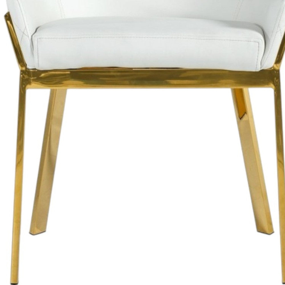 White and Gold Upholstered Faux Leather Dining Arm Chair-7