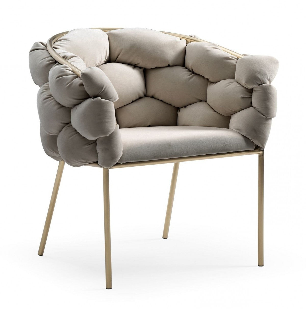 Tufted Gray And Brass Upholstered Velvet Dining Arm Chair-2