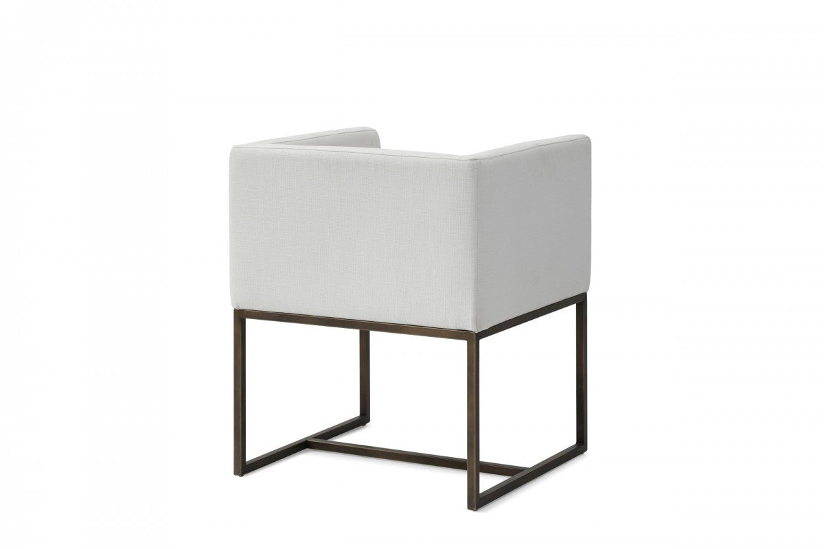 Off White and Antiqued Brass Upholstered Fabric Dining Arm Chair-3