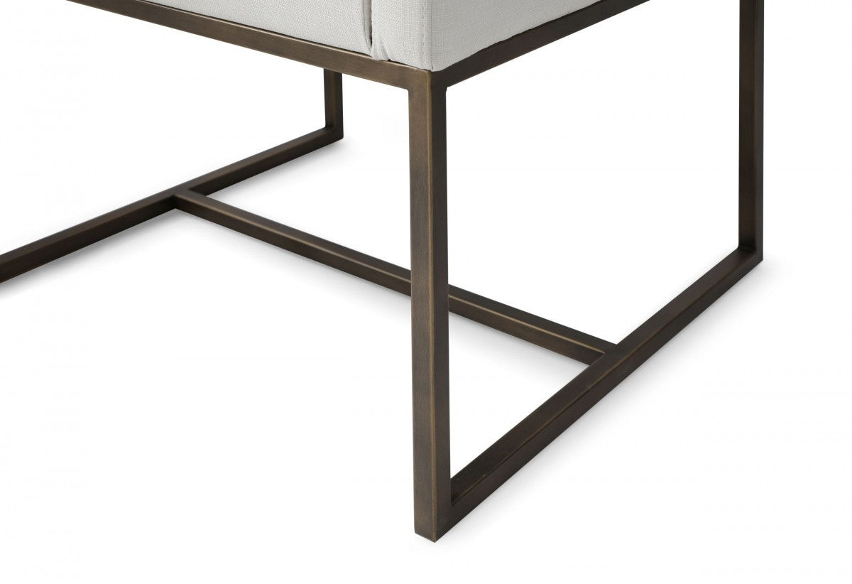 Off White and Antiqued Brass Upholstered Fabric Dining Arm Chair-7