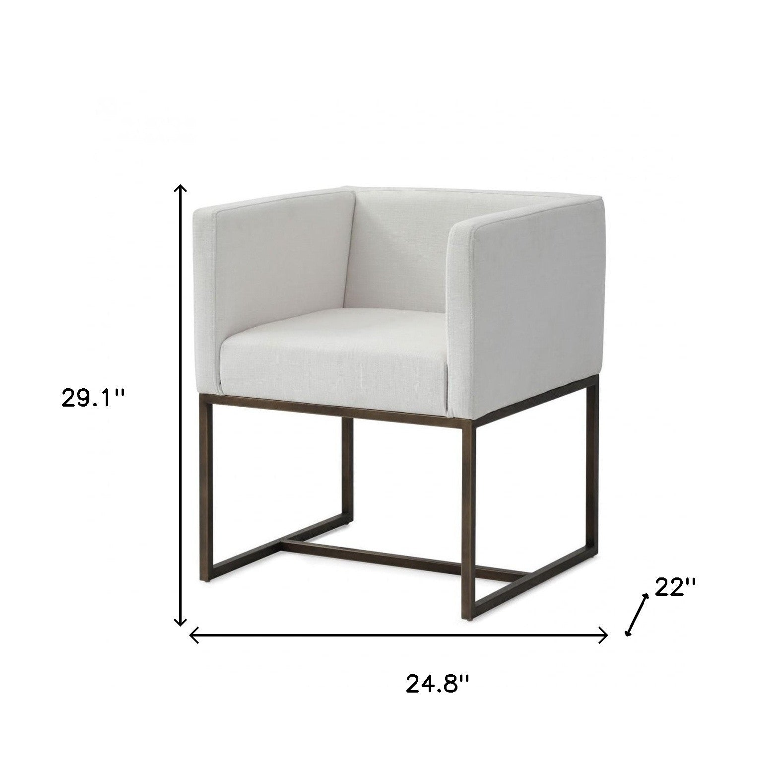 Off White and Antiqued Brass Upholstered Fabric Dining Arm Chair-8