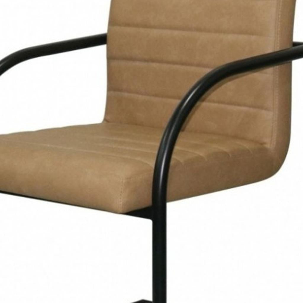 Set of Two Tan and Black Upholstered Faux Leather Dining Arm Chairs-1