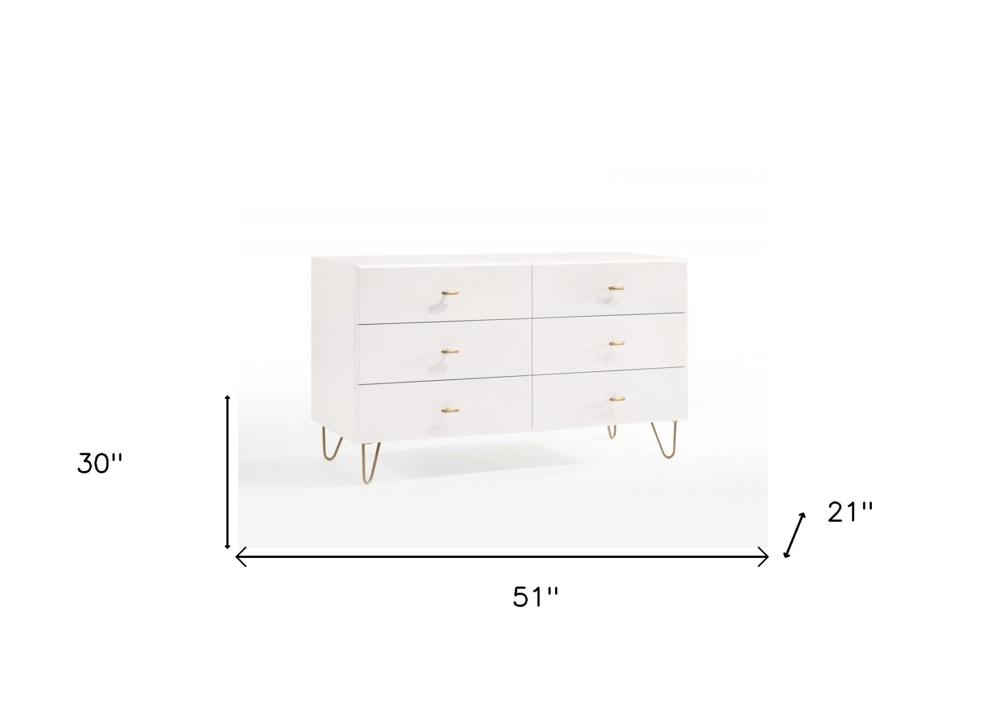 51" White Manufactured Wood Six Drawer Double Dresser-4