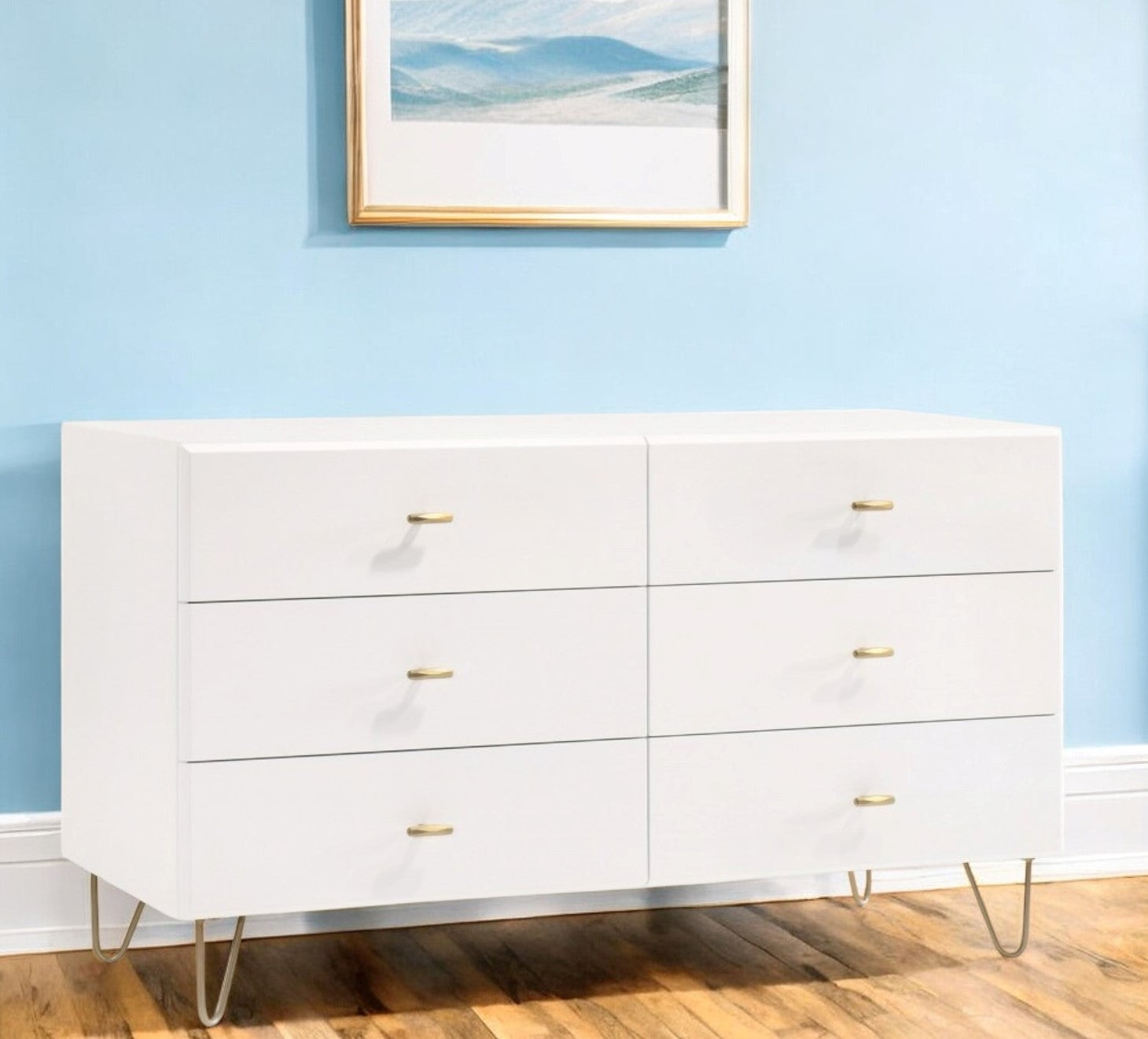 51" White Manufactured Wood Six Drawer Double Dresser-0