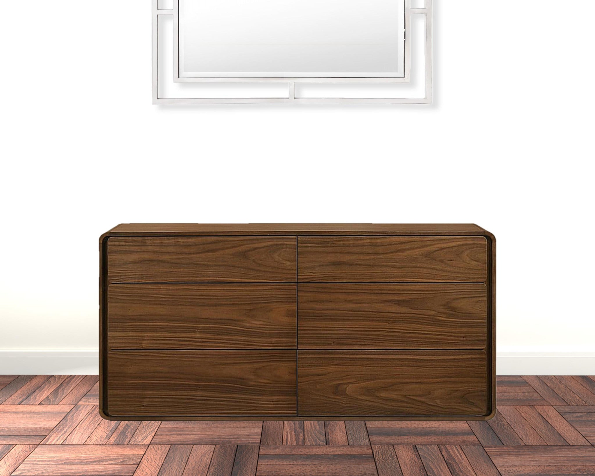 59" Walnut Solid Wood Six Drawer Double Dresser-2